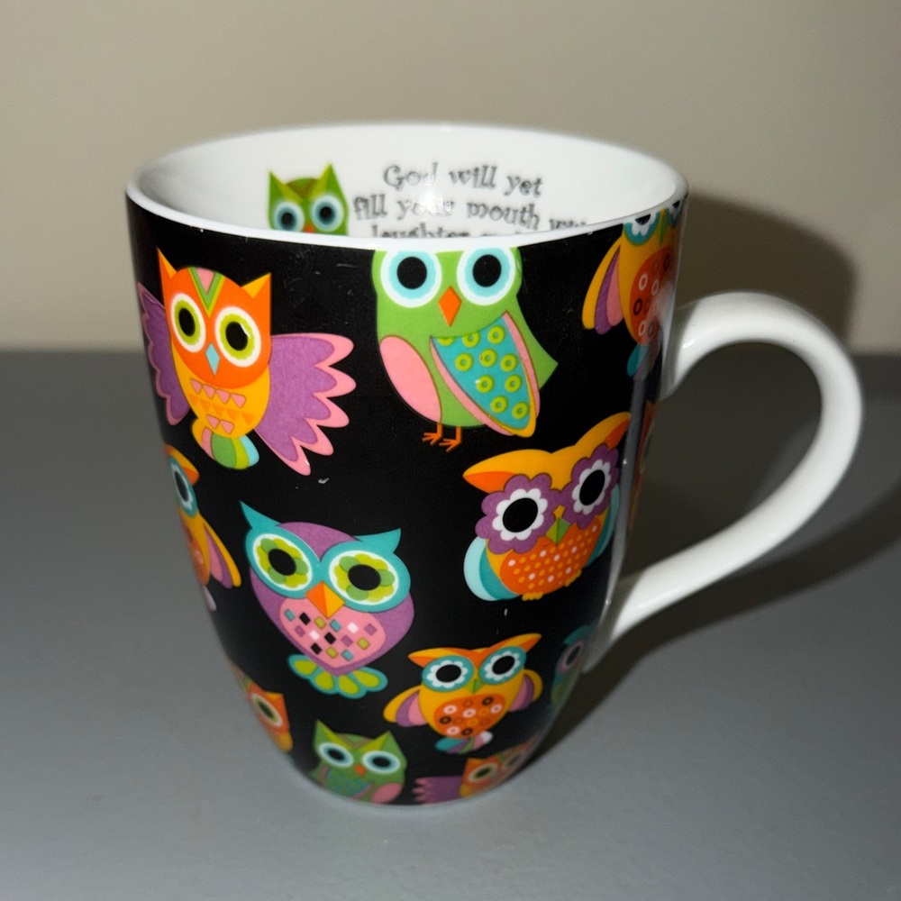 Owl Pattern Ceramic Mug with Colorful Accents
